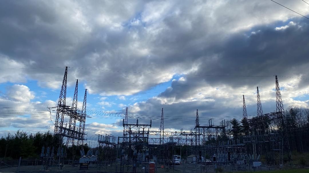 futuristic electrical power lines connected to modular synthesizer synthwave style