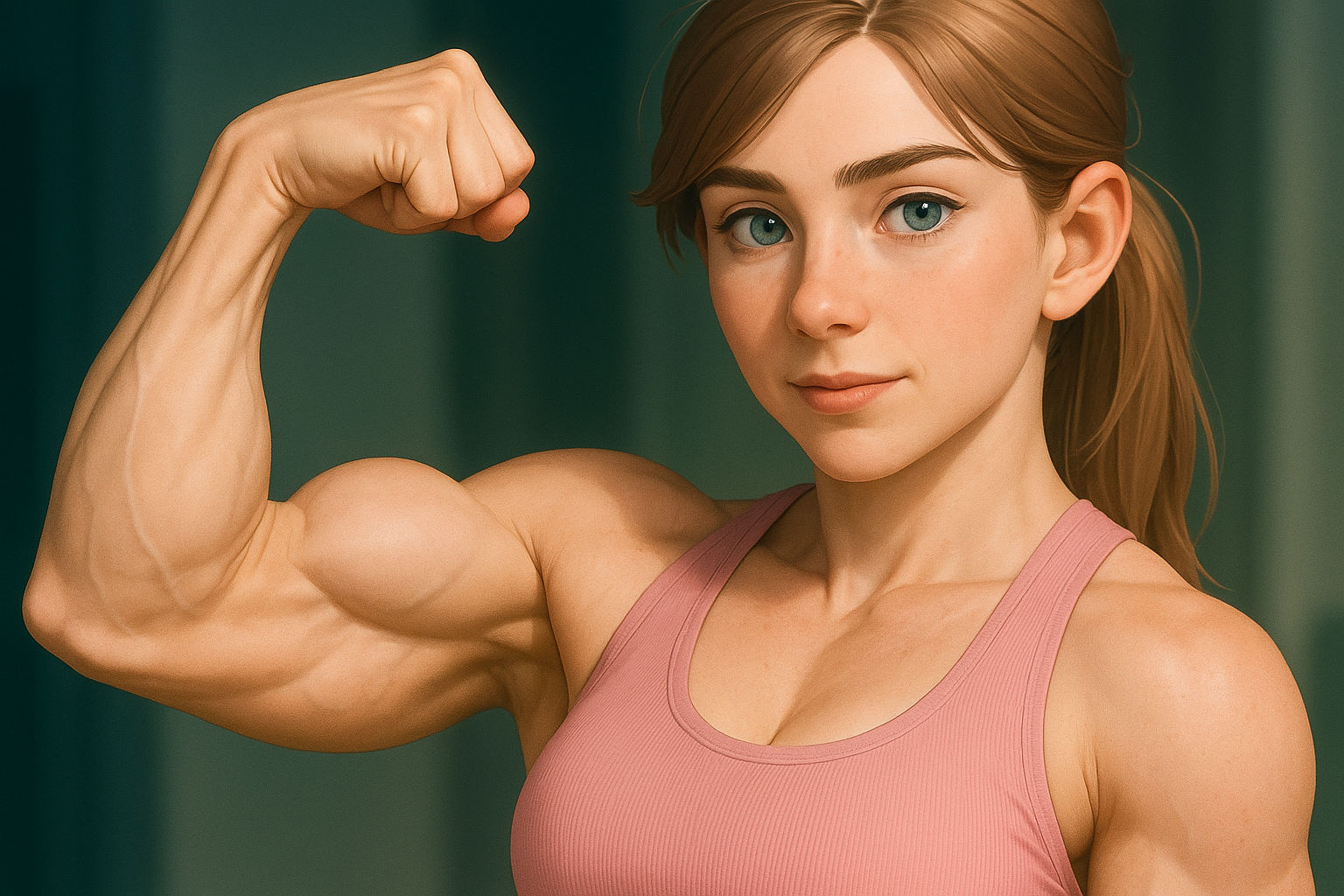 muscular woman flexing and relaxing her bicep.