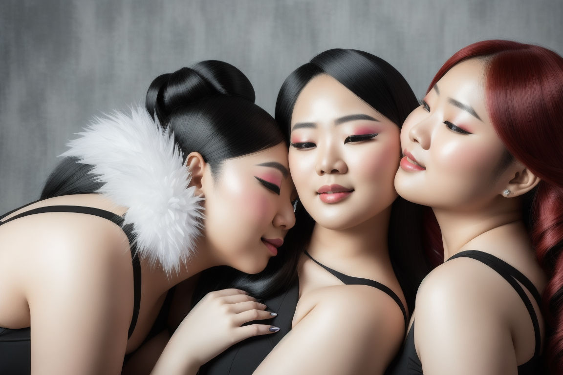 Three asian women in the style of dark and gritty hip hop aesthetics