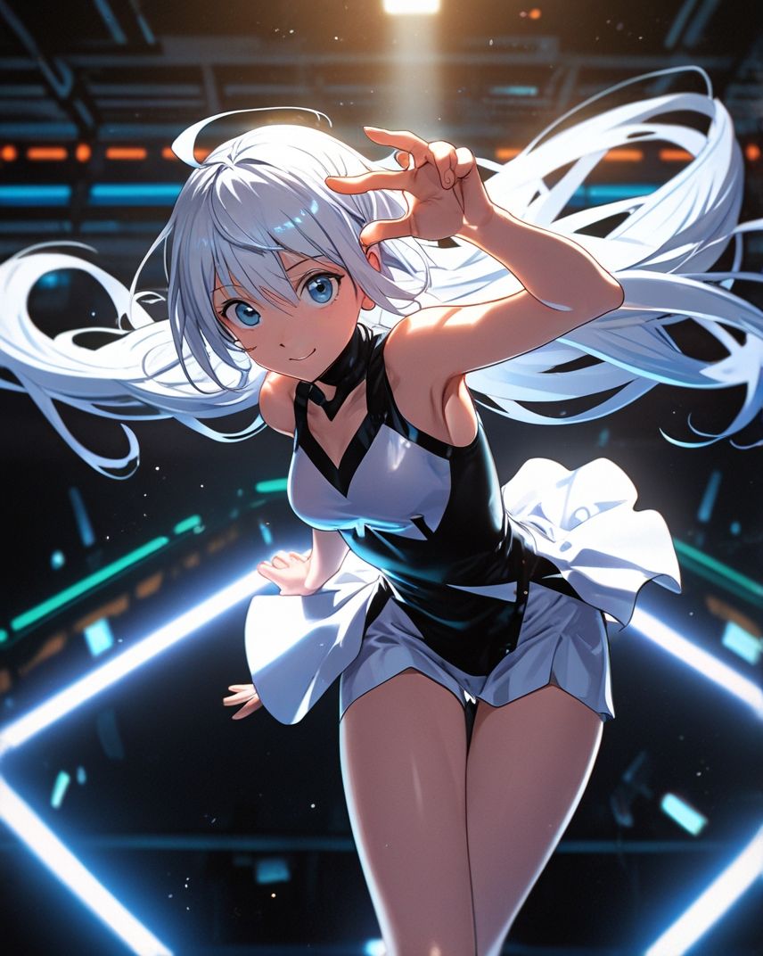 In a masterpiece of fantasy art, a beautiful 1girl with long white hair flows like silk, floating effortlessly in mid-air against a backdrop...