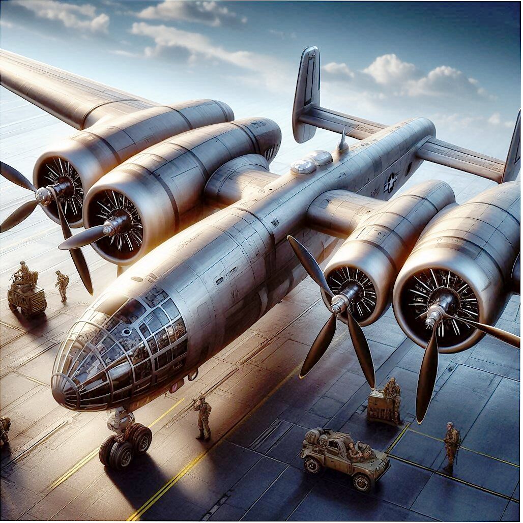 secret modern Heavy UAV dron similar to old plane WWII B29 propeller engines, hipereal photo, lateral complet view Hyperrealistic, splash ar...