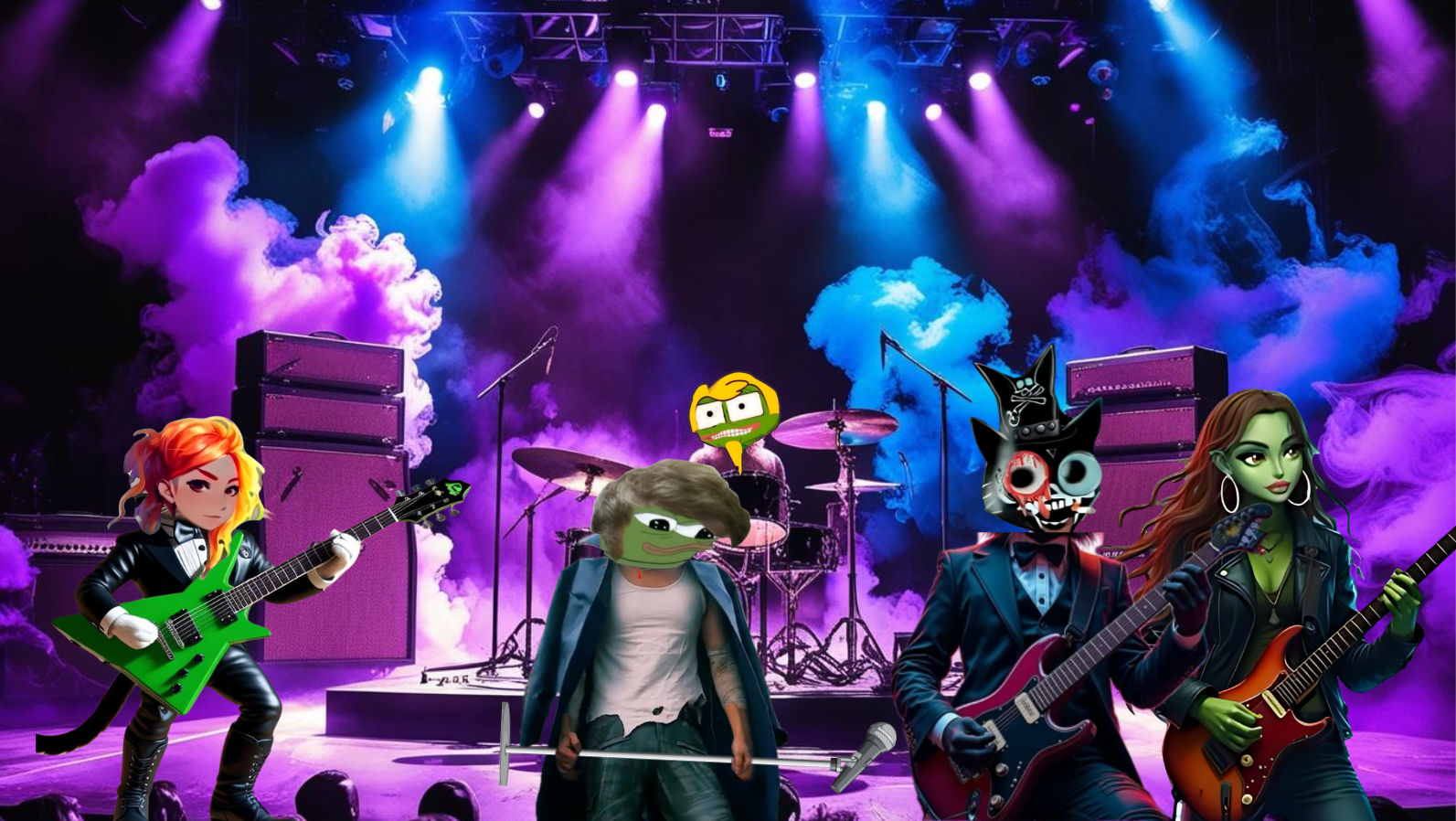 5 person high energy hard rock band on stage. all singing, dancing,
performing and playing their instruments . flashy ...