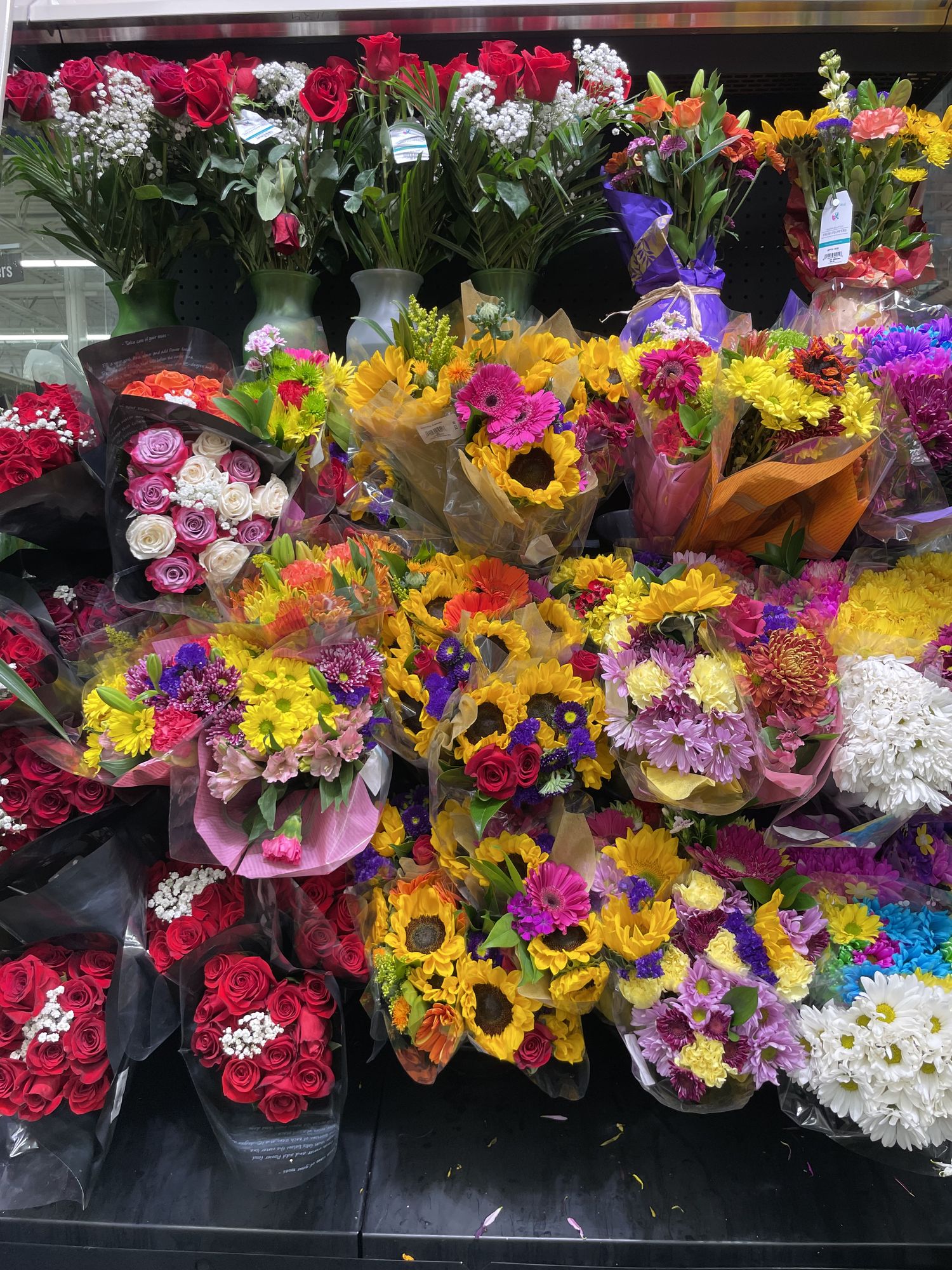 A wall of colorful flowers 🌸 sides lined with long stem Iris 