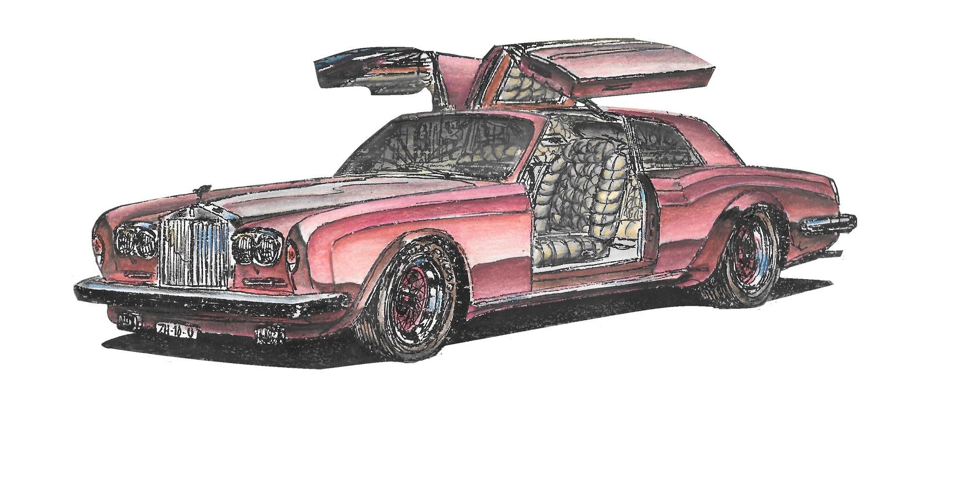 Customized 1995 Rolls Royce Corniche Coupe, with both gullwing doors open upwards