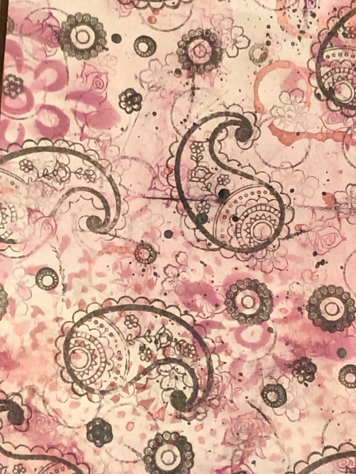 Repeat this pattern:: random fashion::fill the sheet of paper::deepen the rose tones::differing angles:: no gaps::