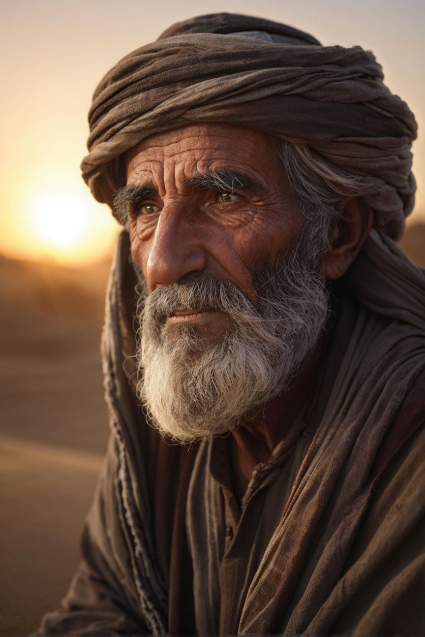 a fun old man story teller avatar dressed in middle eastern role during Jesus time Masterpiece, Best Quality, flat, Manga Scan, Anime, cinem...