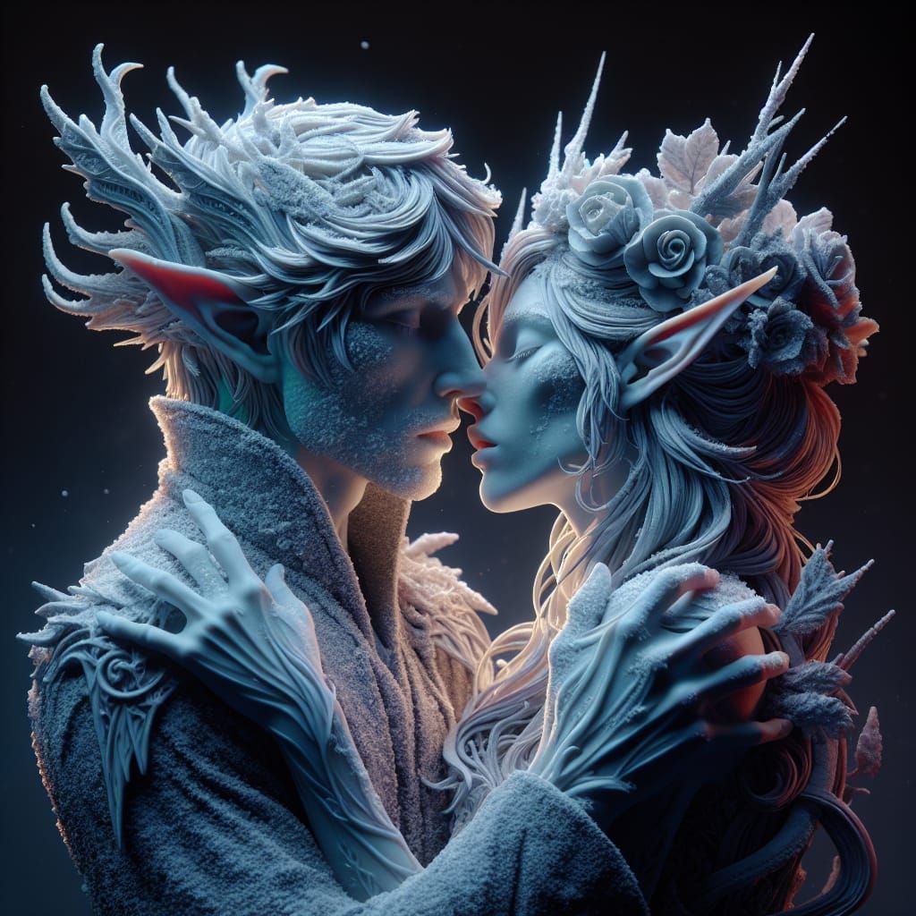 Boy and girl elf kissing Wadim Kashin Van Gogh deep color vapor