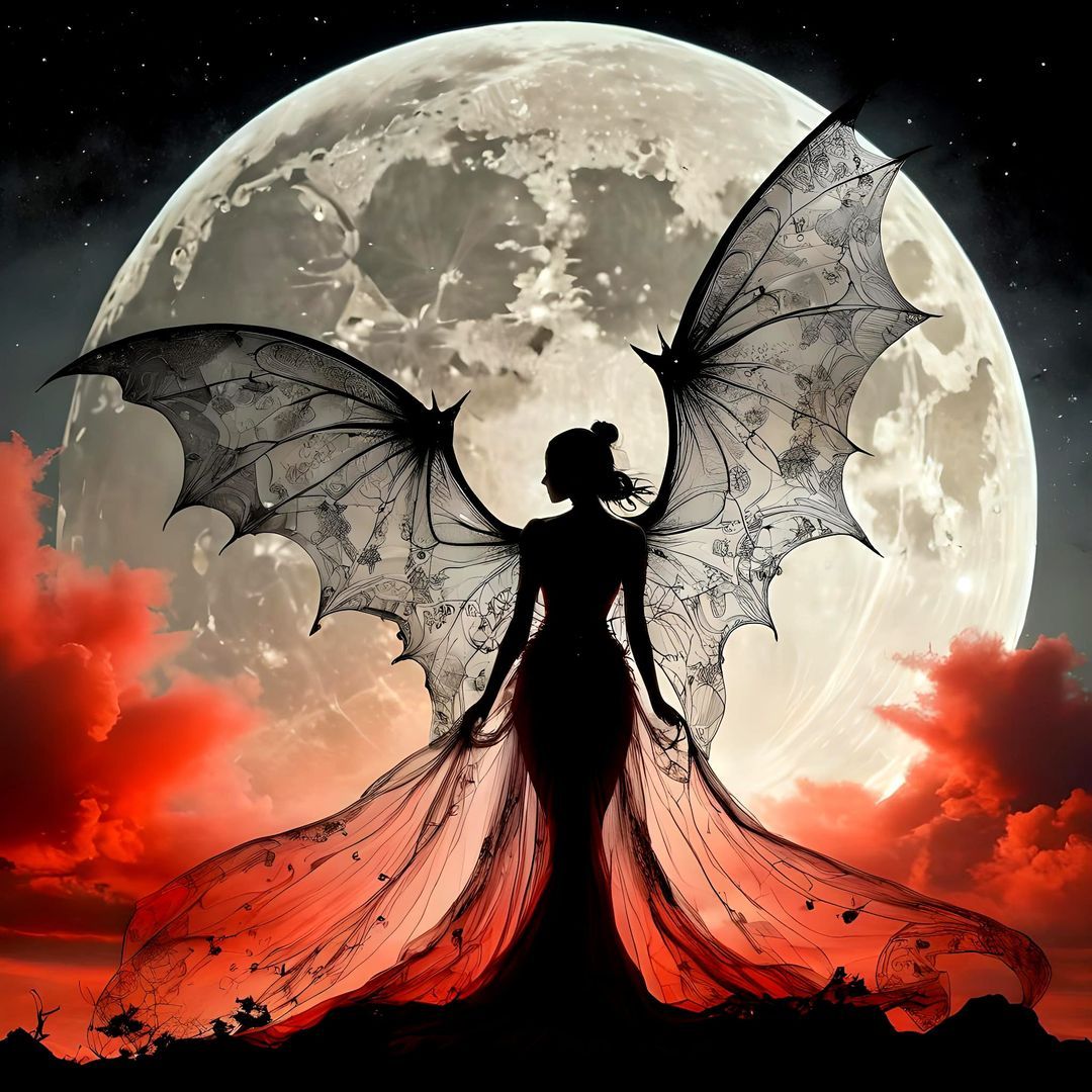 Evil angel moon 8k resolution concept art intricately detailed Caspar David Friedrich action painting