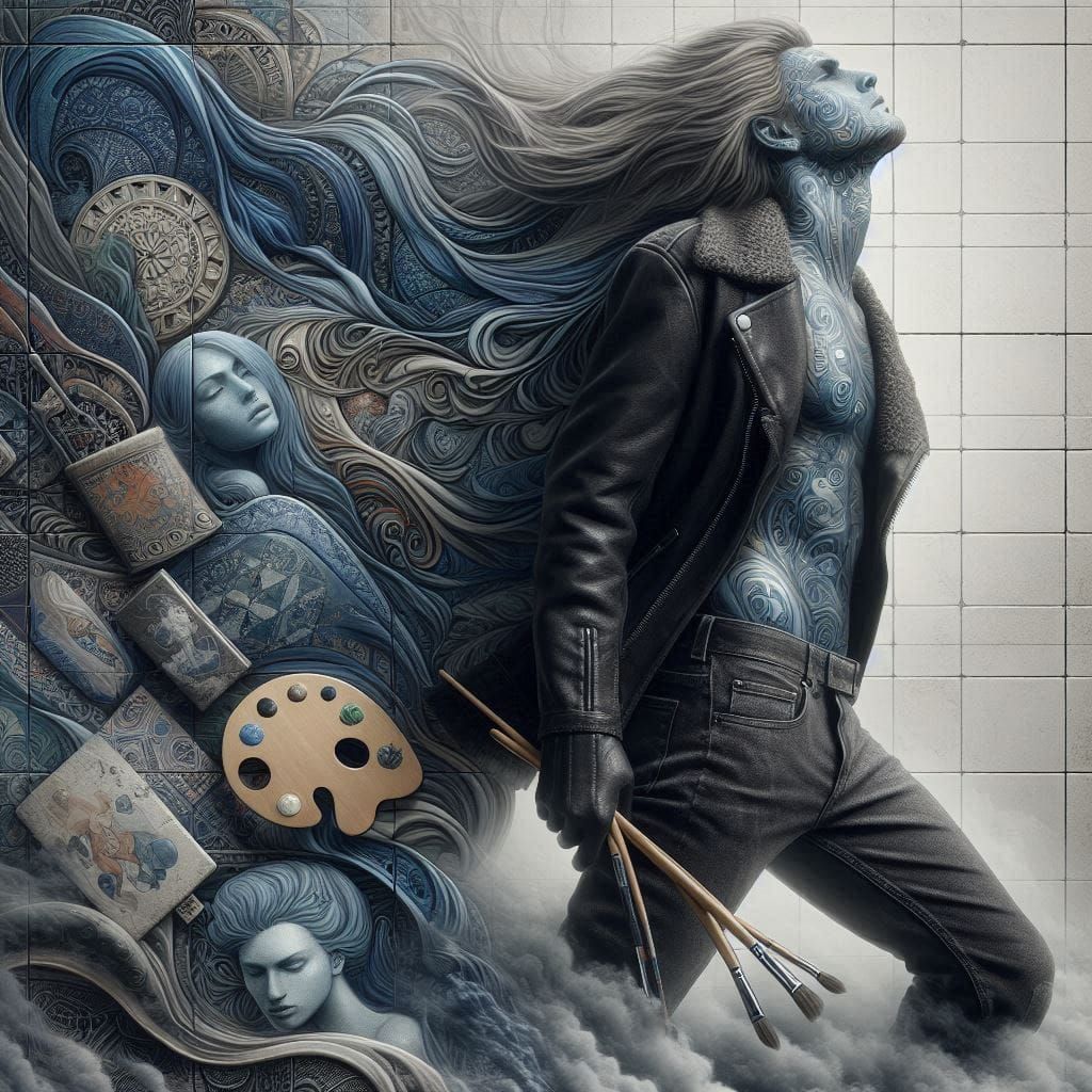 Standingu Girl very long colors hair intricately detailed Roger Dean warm colors