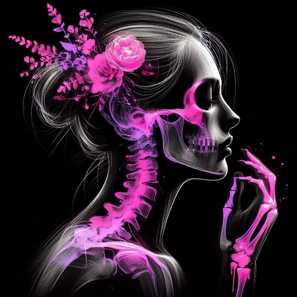 beautiful woman, hair in a bun, take x-rays intricately detailed radiant concept art green colors