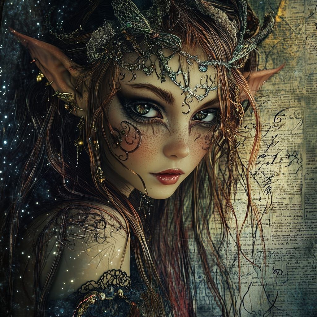 Fairy cyborg cute girl monochromatic fauvism