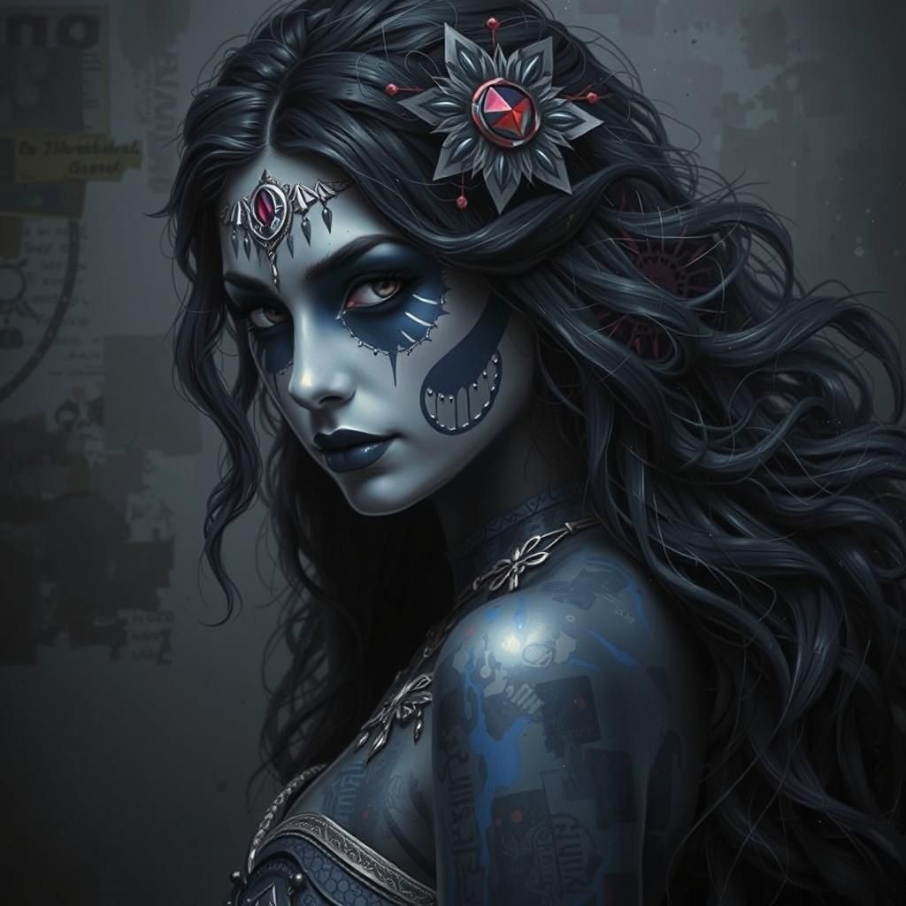 Skeleton girl Zdzisław Beksiński yellow and blue expressionism