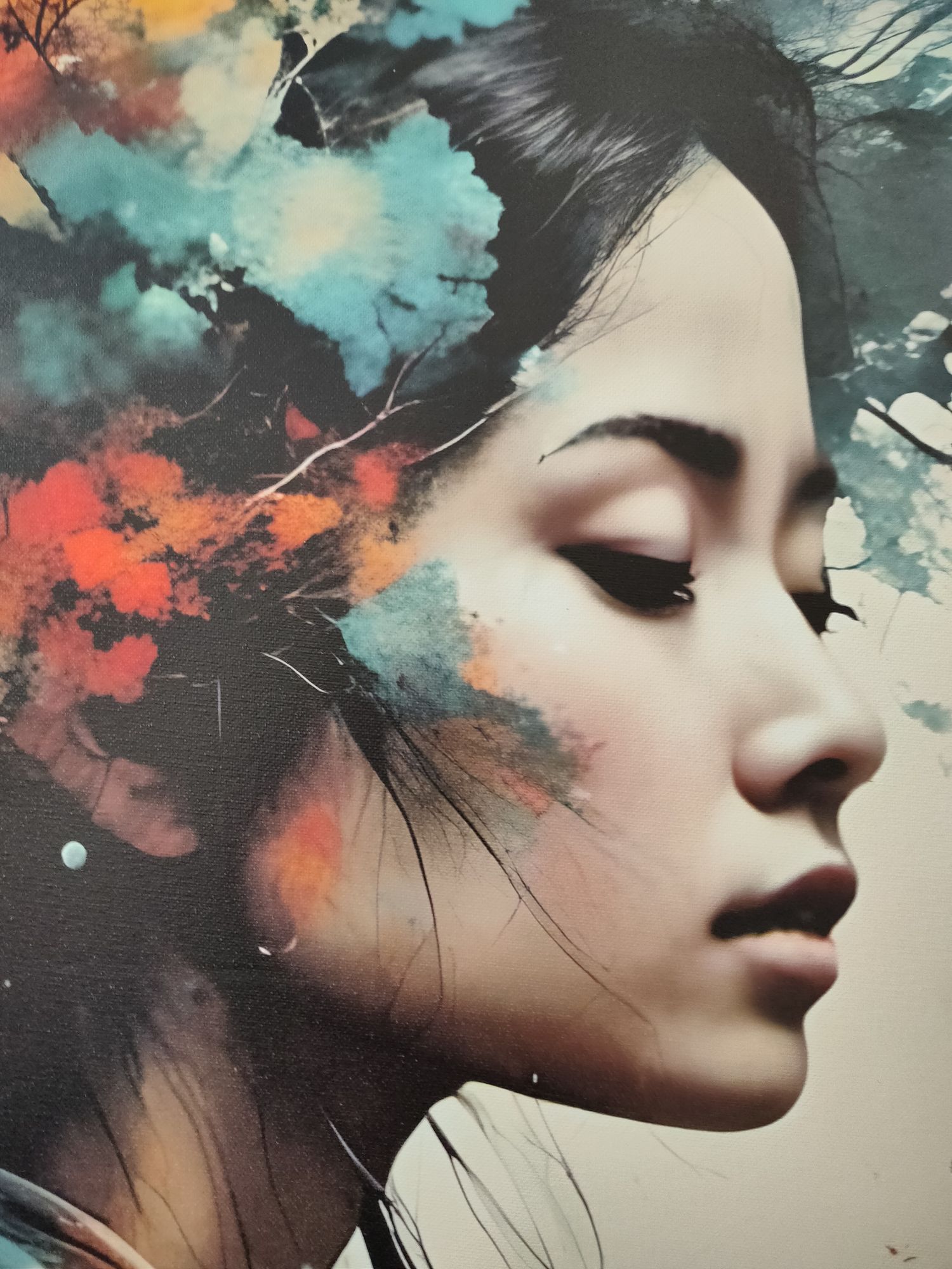 Happy girl smile , woodcut sepia wet wash woodcut precisionism Zdzisław Beksiński Leonid Afremov copper statue hat