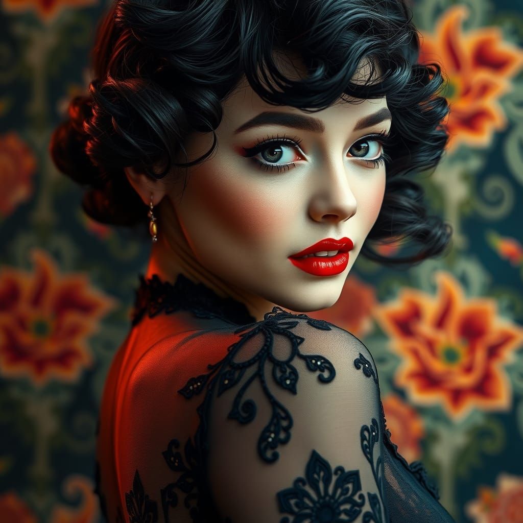 Girl blond Van Gogh Tim Burton green and magenta impressionism