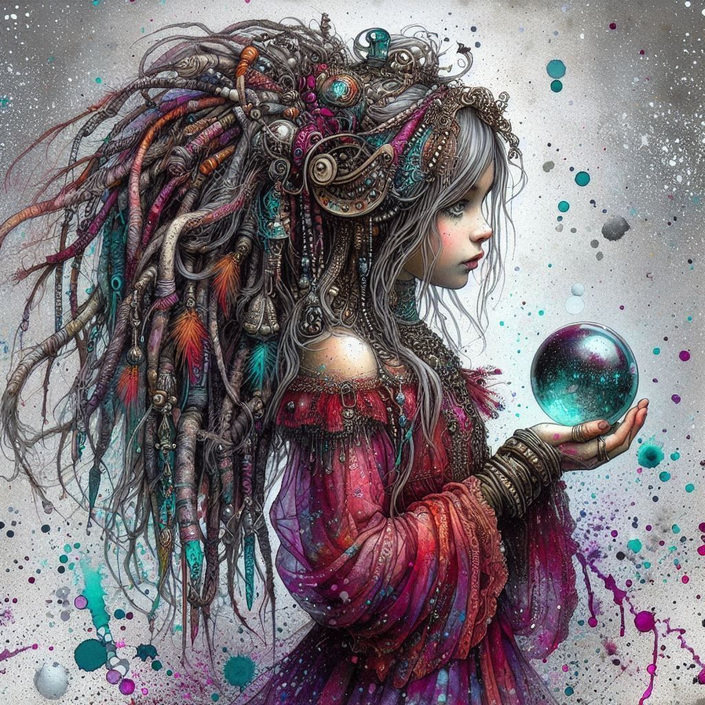 Amazing girl full colore hair intricately detailed cool colors