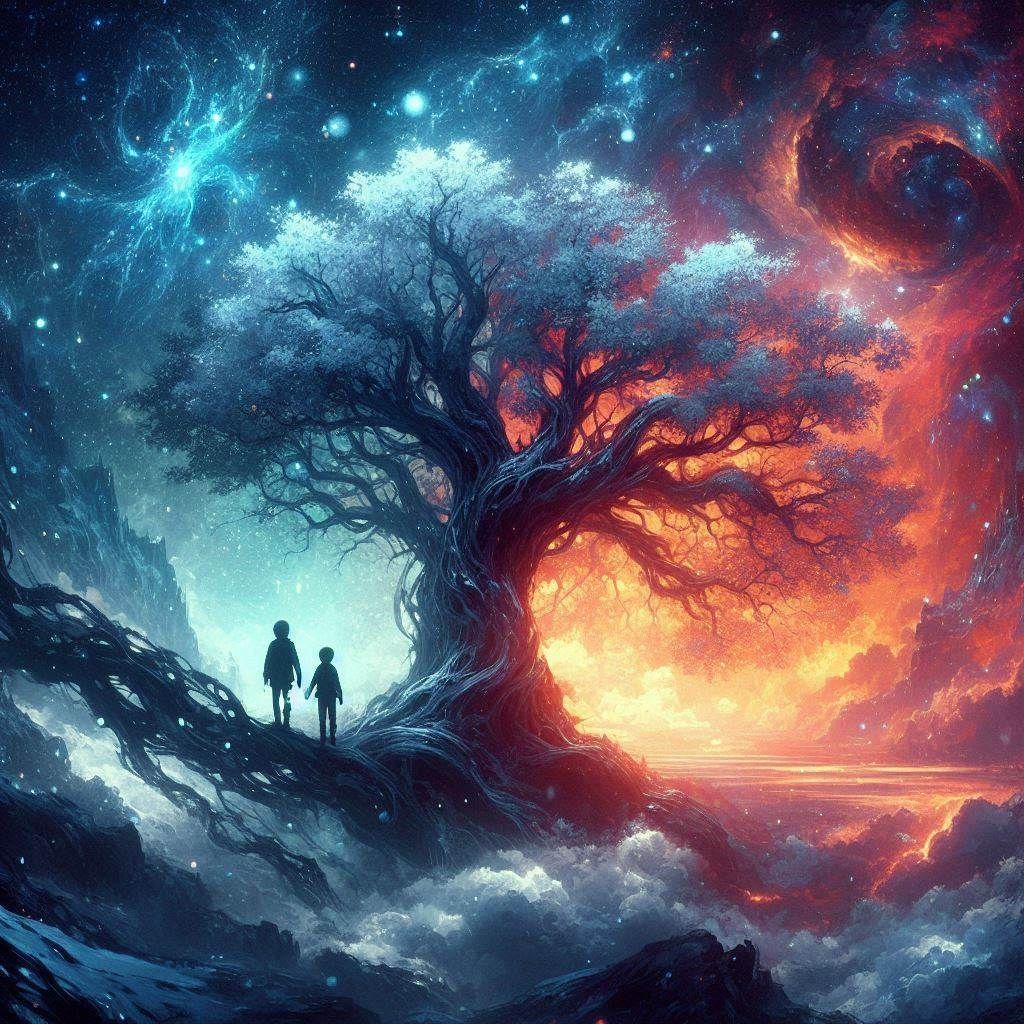 Tree landscape magnificent sunshine rays tilt shift moon lady town intricately detailed