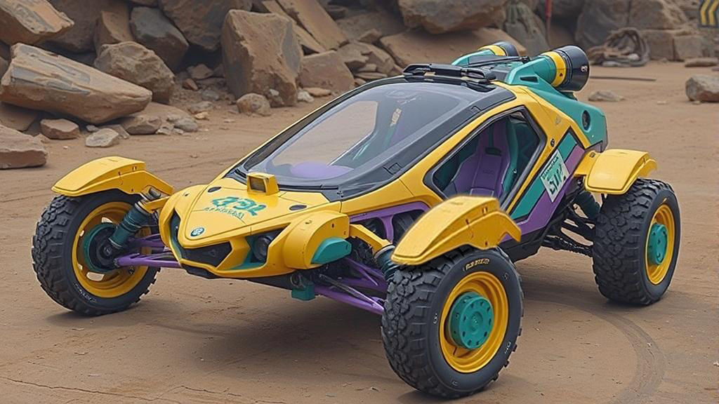 retro-futuristic wipeout style lunar bubble buggy