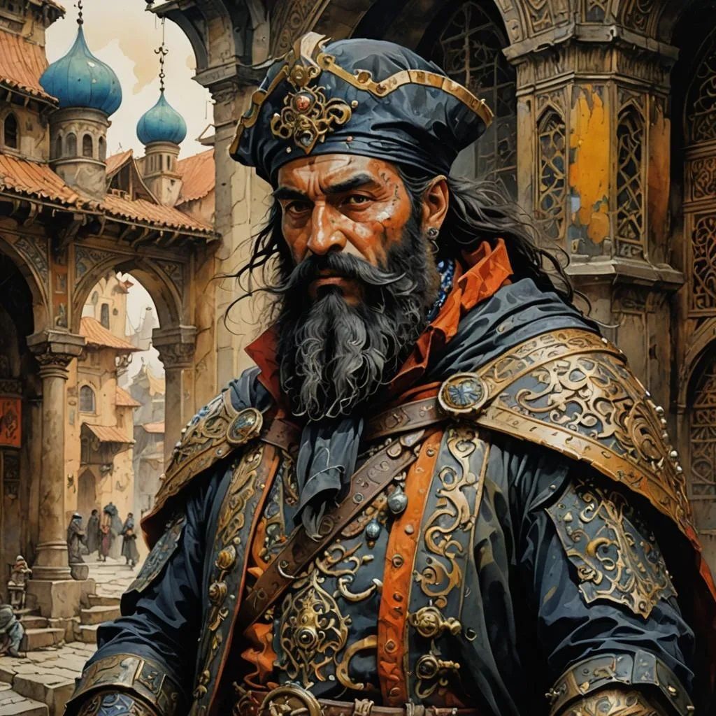 <lora:NC Hyperreal:1.0> portrait of an arrogant merchant, dressed in richly embroidered clothes, stone medieval building background, soft fo...