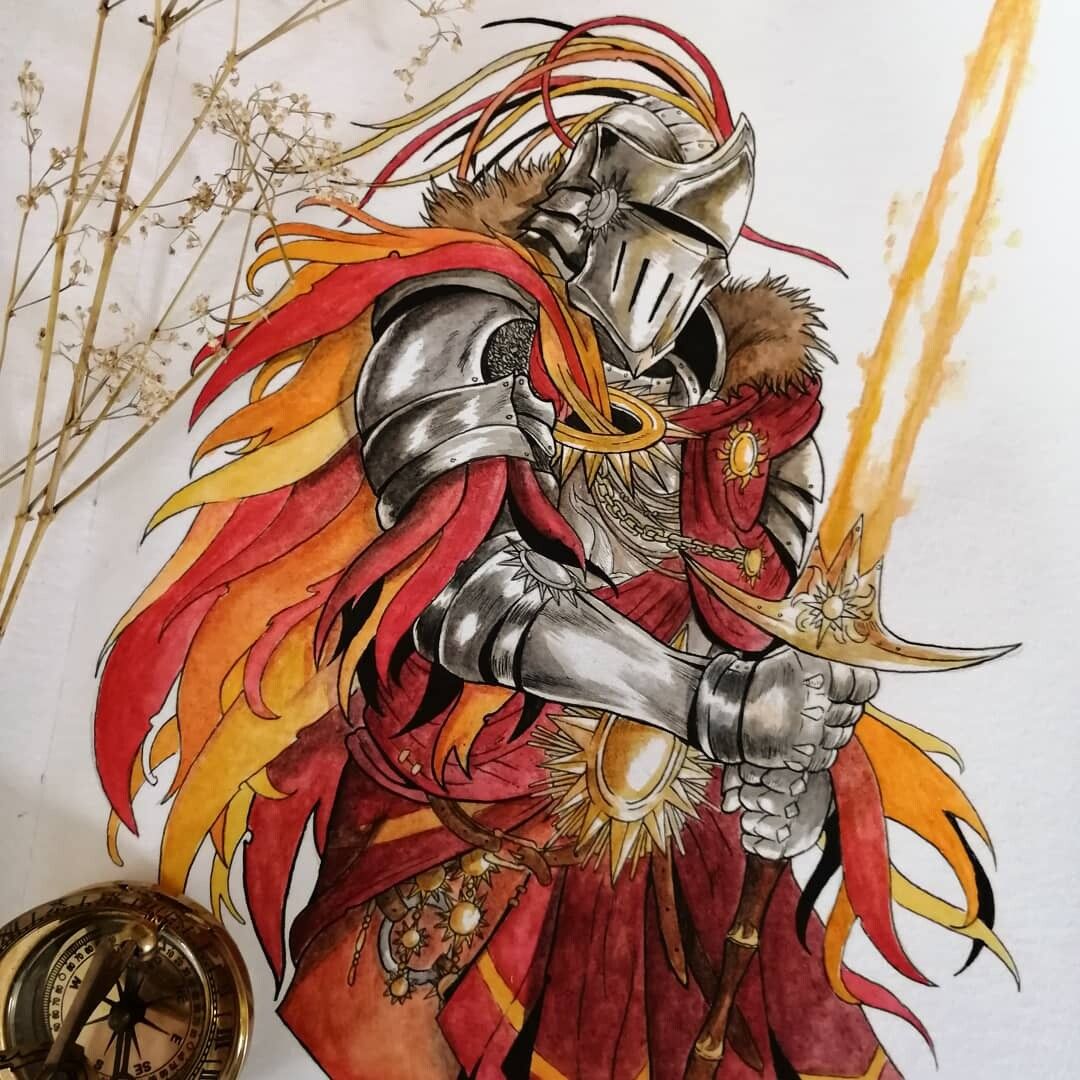 A grim Paladin knight of the Undying Sun return from war against the undead kingdom. 
