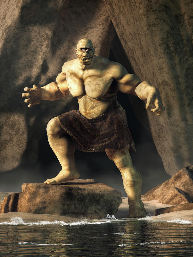 A 3 armed jotun or giant of Norse mythology 