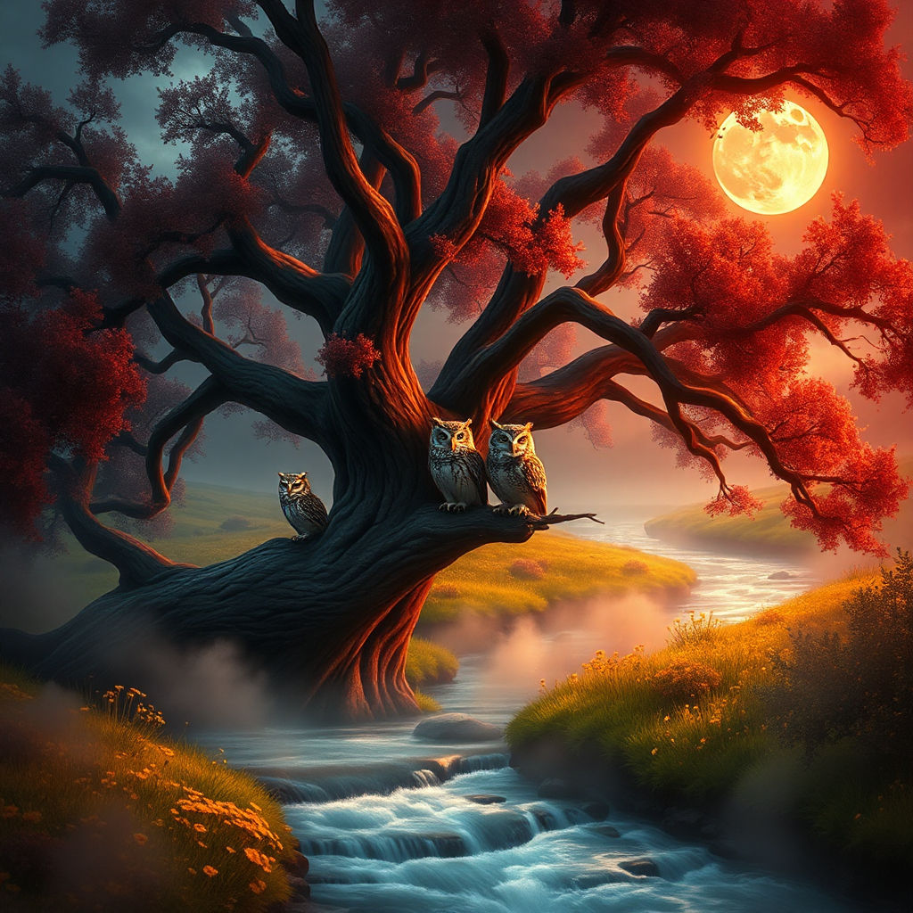 A close-up shot of a group of Owls nestled in a tree #3
