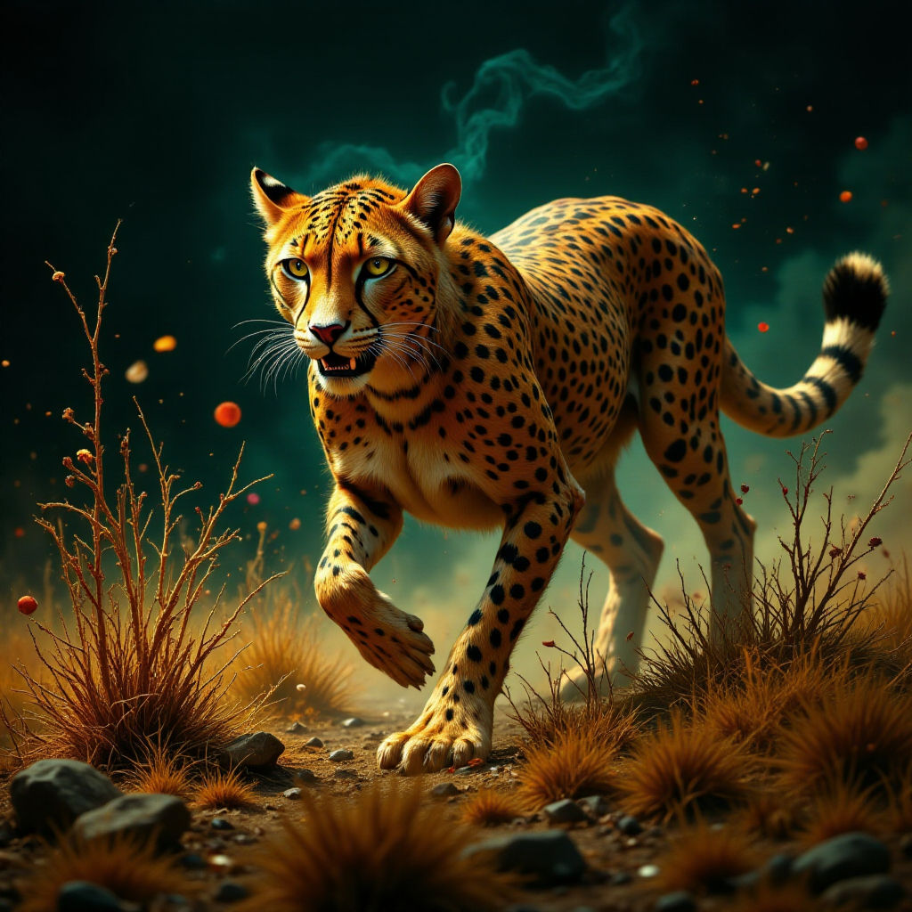 Cheetah in tail grass blowing with the wind on the Serengeti in a windstorm #3