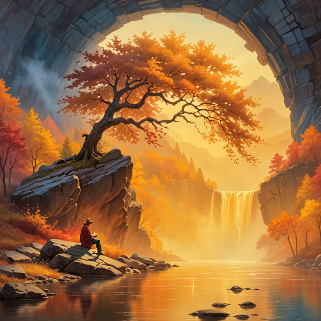 Traveler Sketching Autumn Falls 🎨⛰️