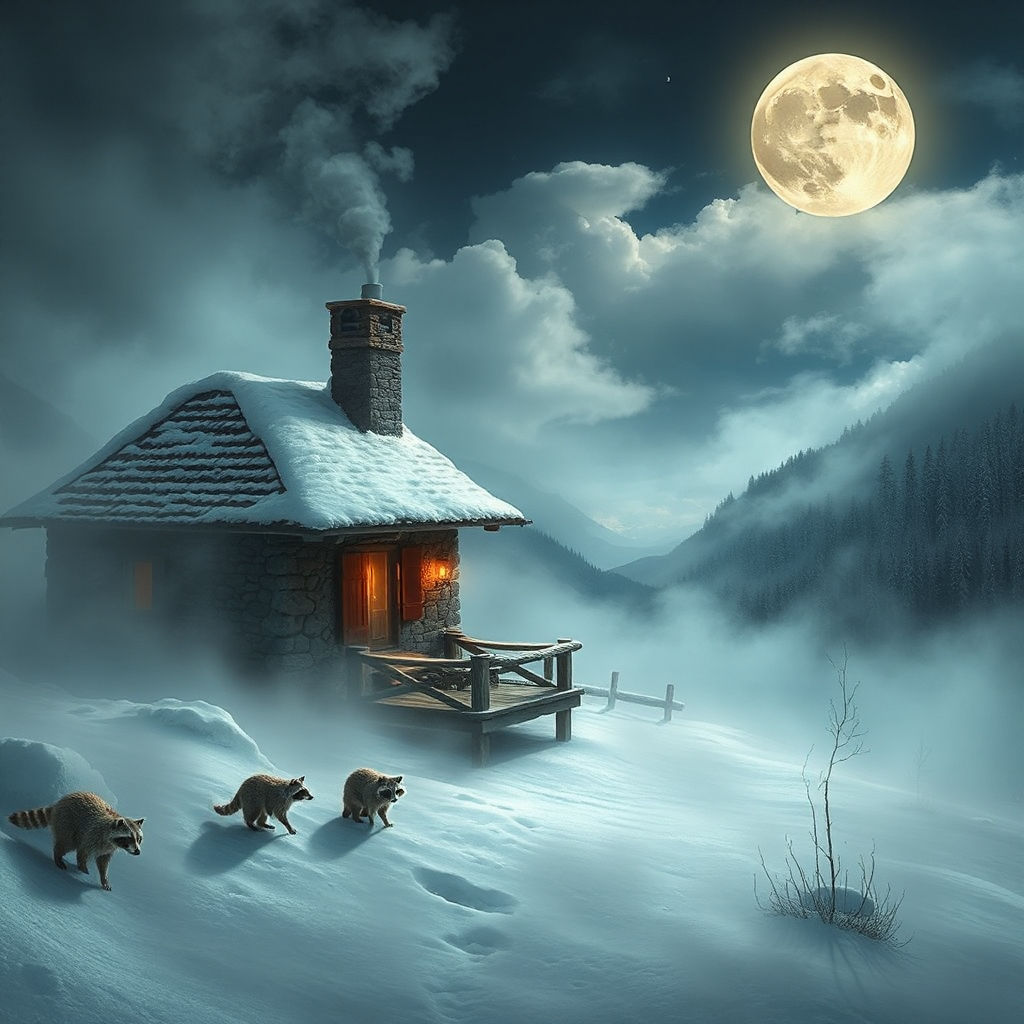 A family of Raccoons are looking for food
