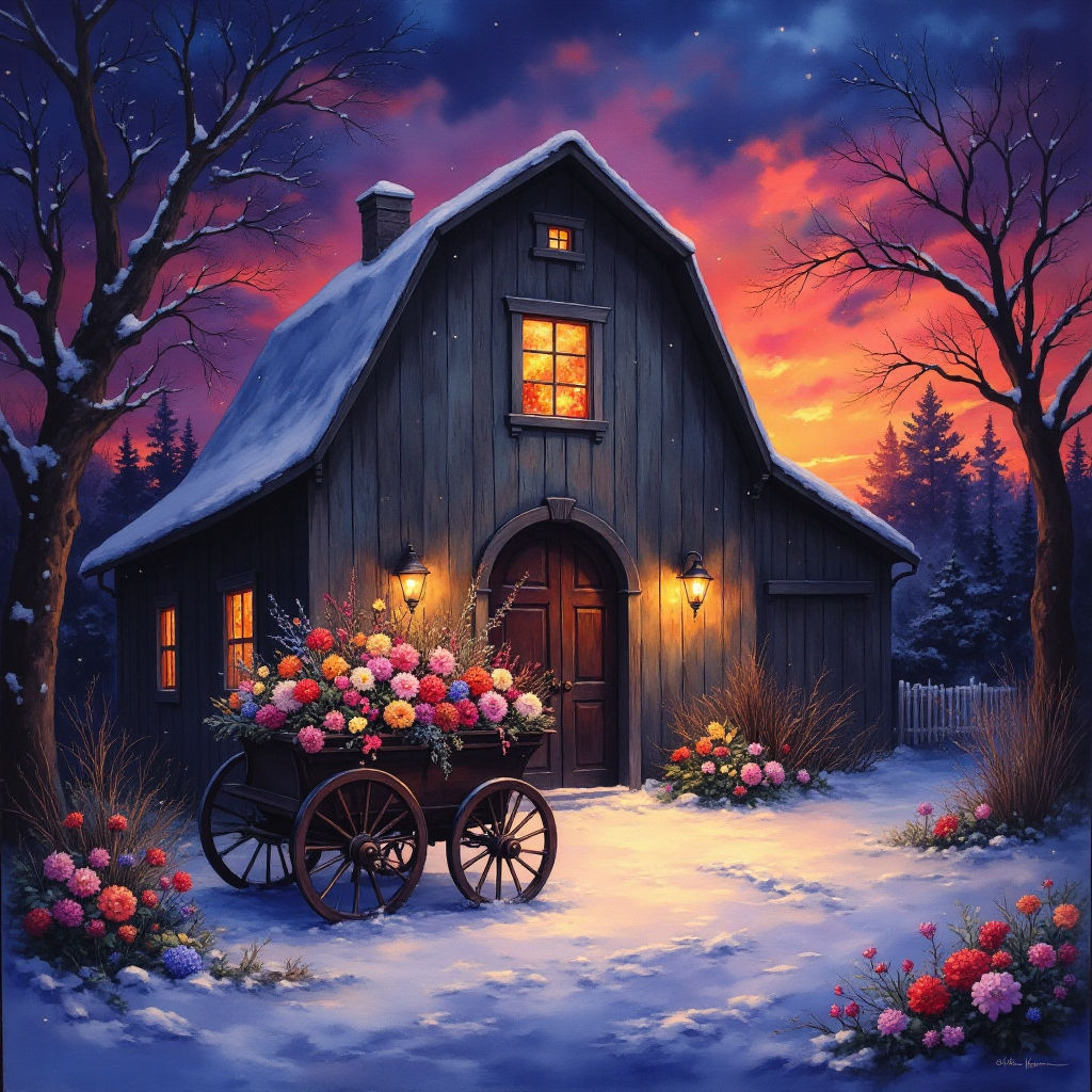 Old buggy filled with flowers.