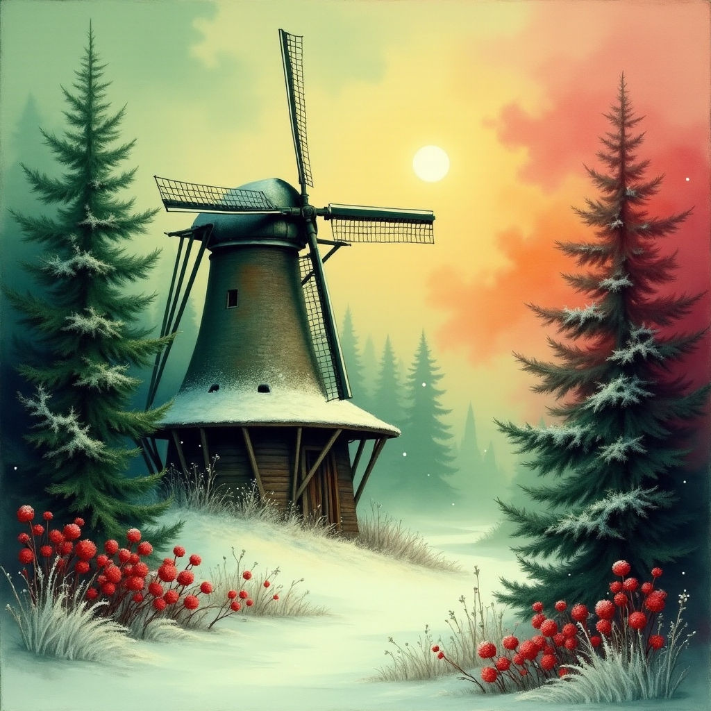 old weathered dutch windmill 