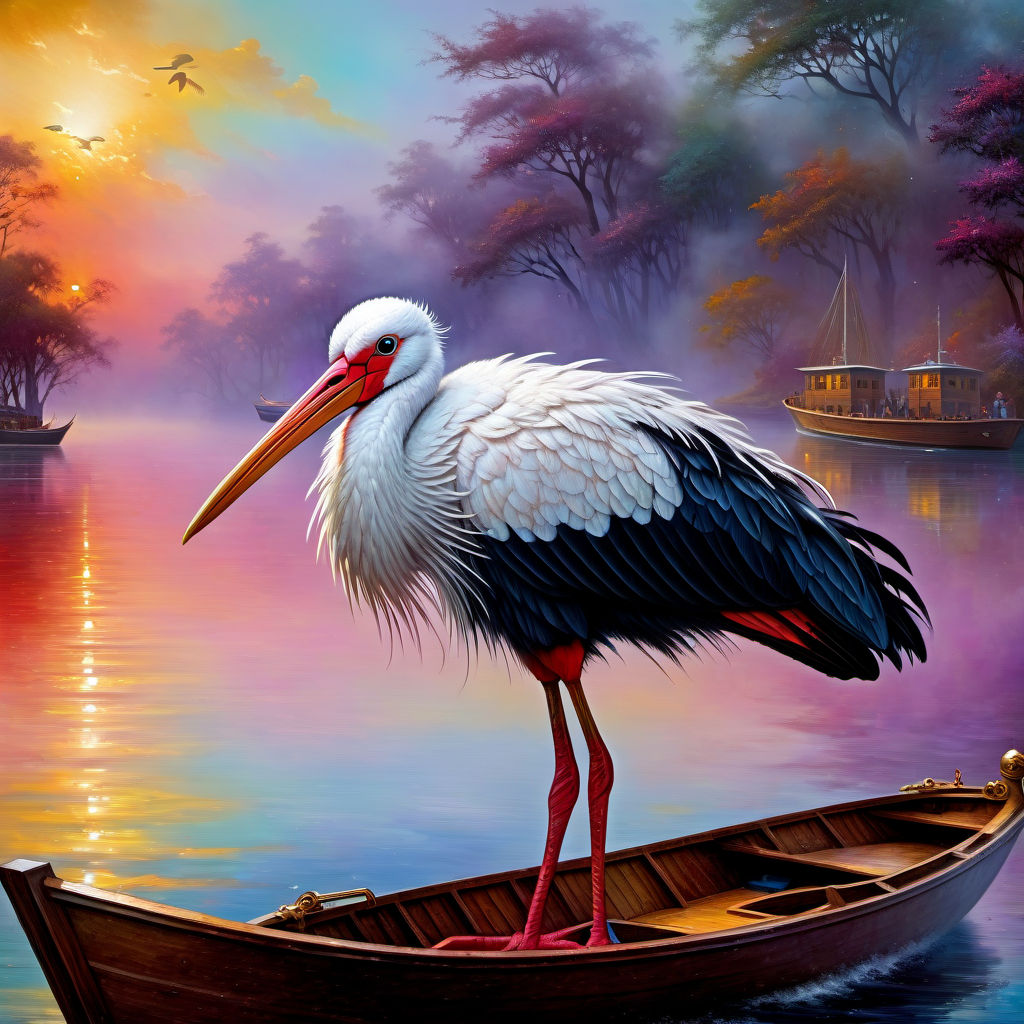 Stork sitting on a boat