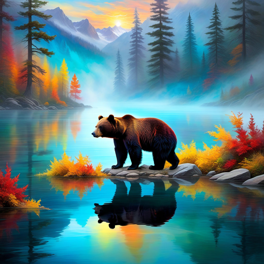 A Black Bear in crystal clear lake