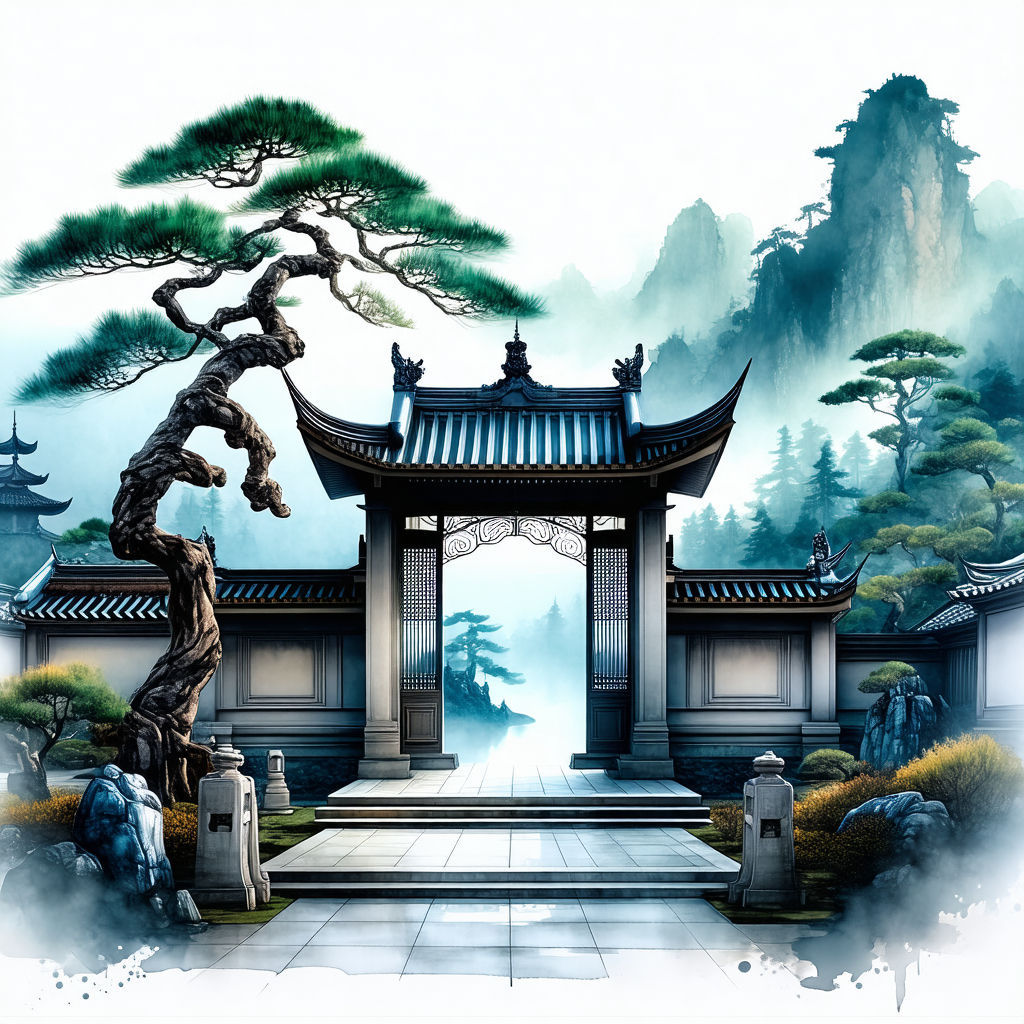 A large ornate gate is in front of an ornate Japanese monastery