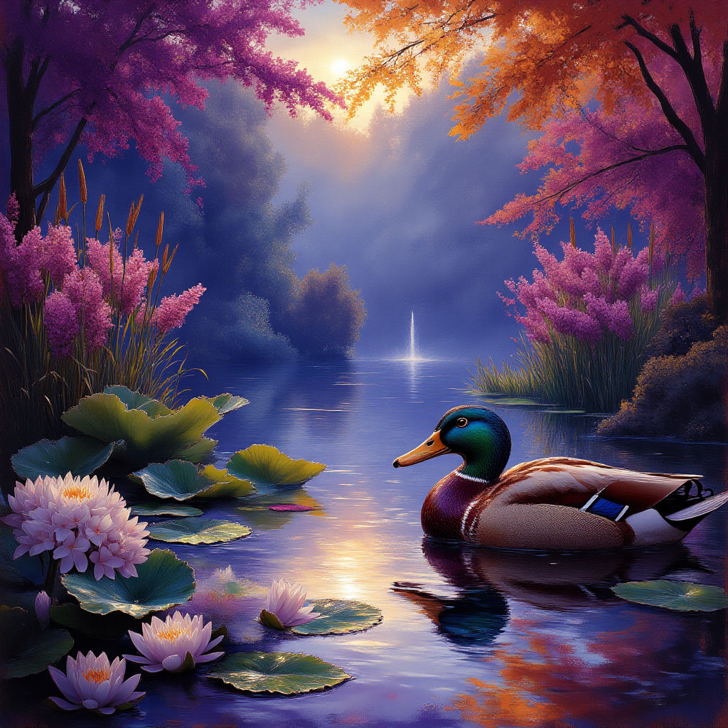 Portrait of a Mallard Duck in a lily pond #3