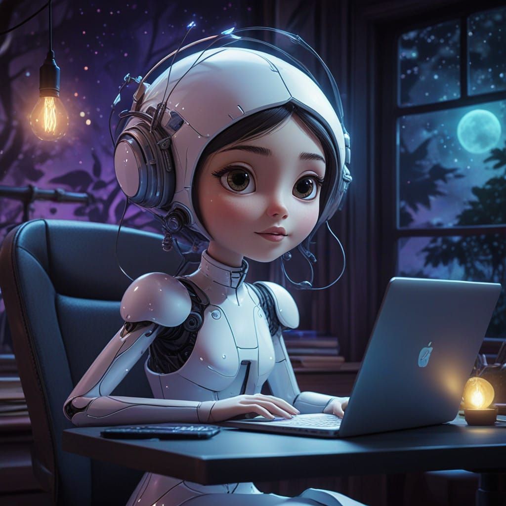 A cute and friendly chatbot character designed in the style of a Disney animated film, with large expressive eyes, a warm and welcoming smil...