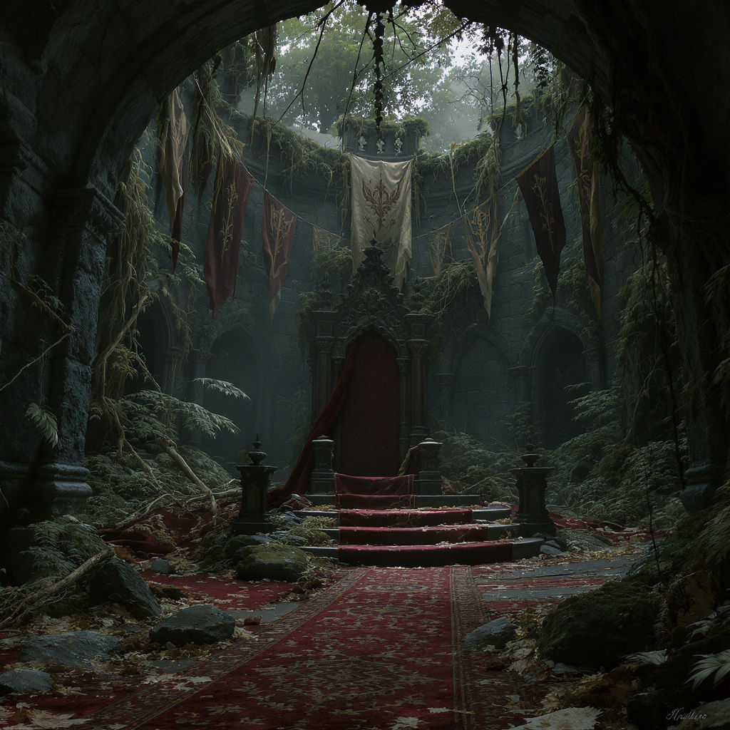 abandoned castle w empty throne