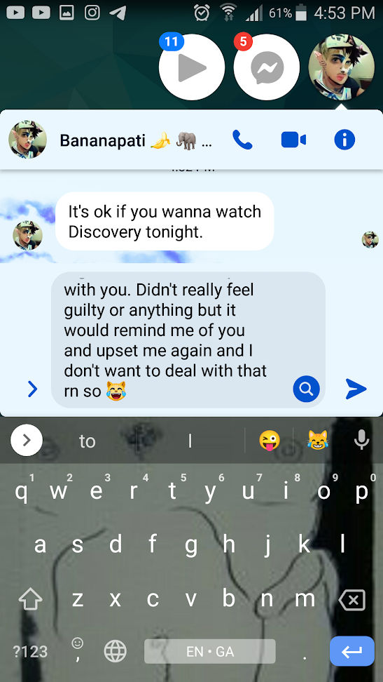 A message never sent, disappointment and resignation, ends in a crying-laughing cat emoji because idk how emotions work
