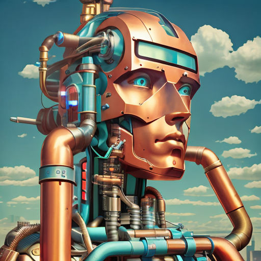 Cyborg robot man. Facing left. 1930's advertising poster.