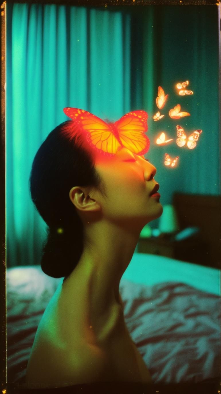 Woman breading buterflies