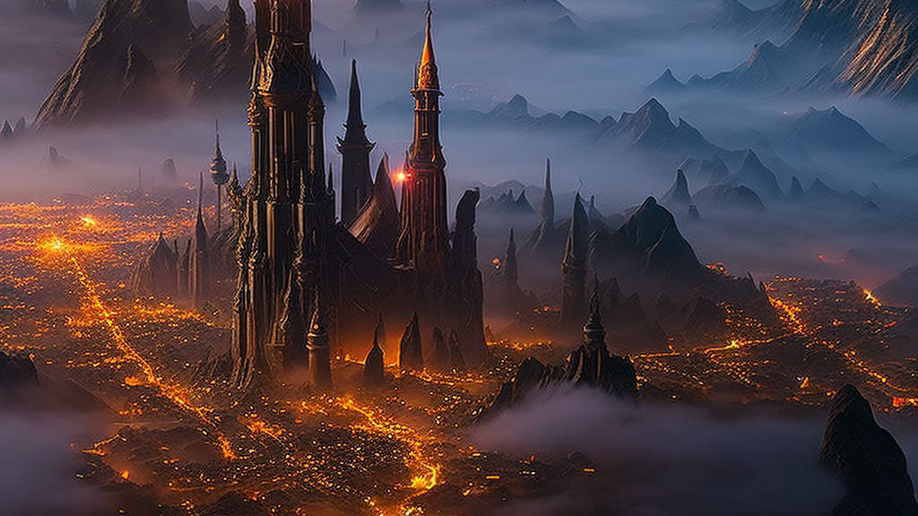 A beautiful city, waist-deep in fog, and the night sky showcases the hidden wonders of space" detailed matte painting, deep color, fantastic...