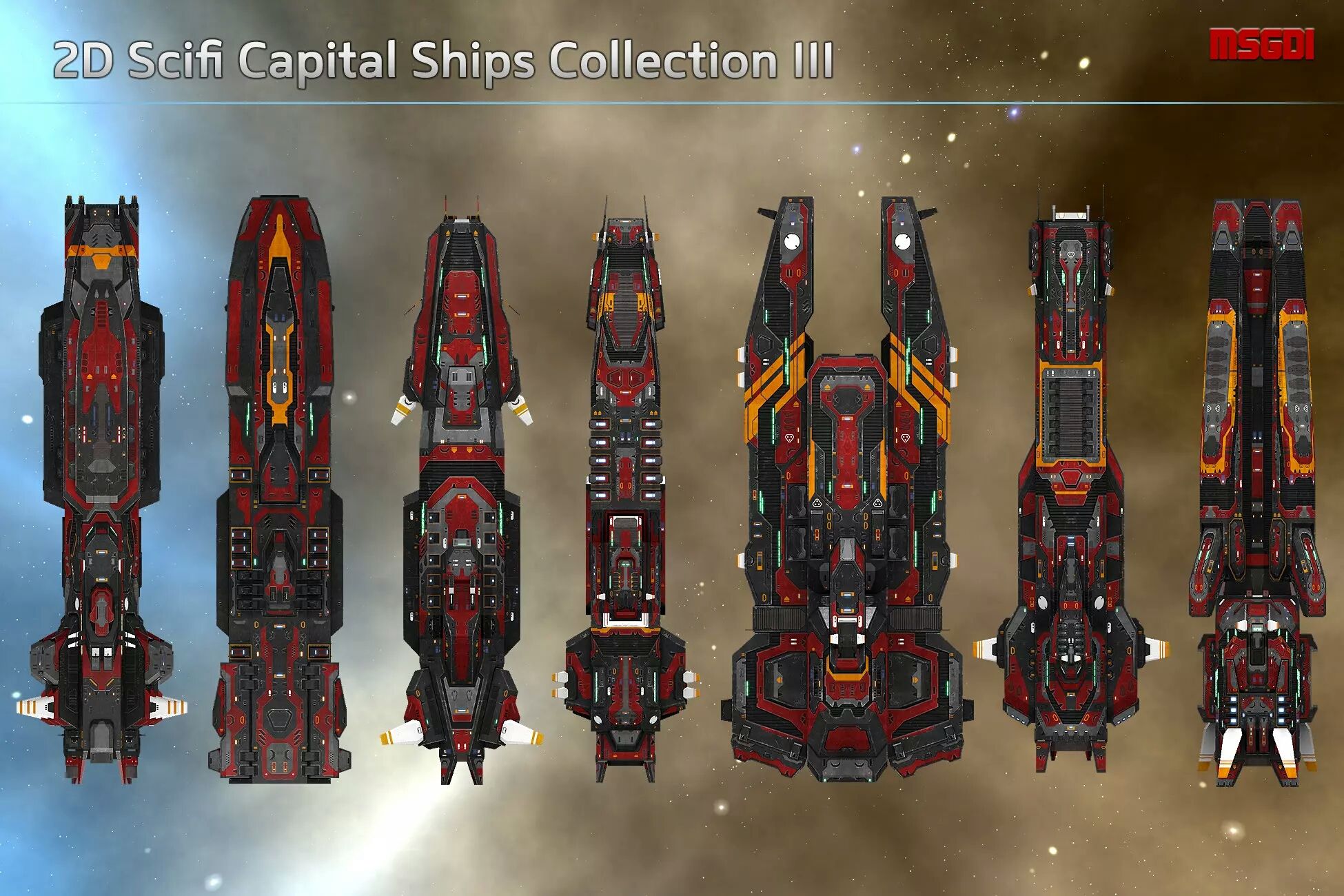 a as seen from above view game asset sheet of 2d sci-fi military fighter jets, from Cowboy Bebop, on a light grey background that is its own...