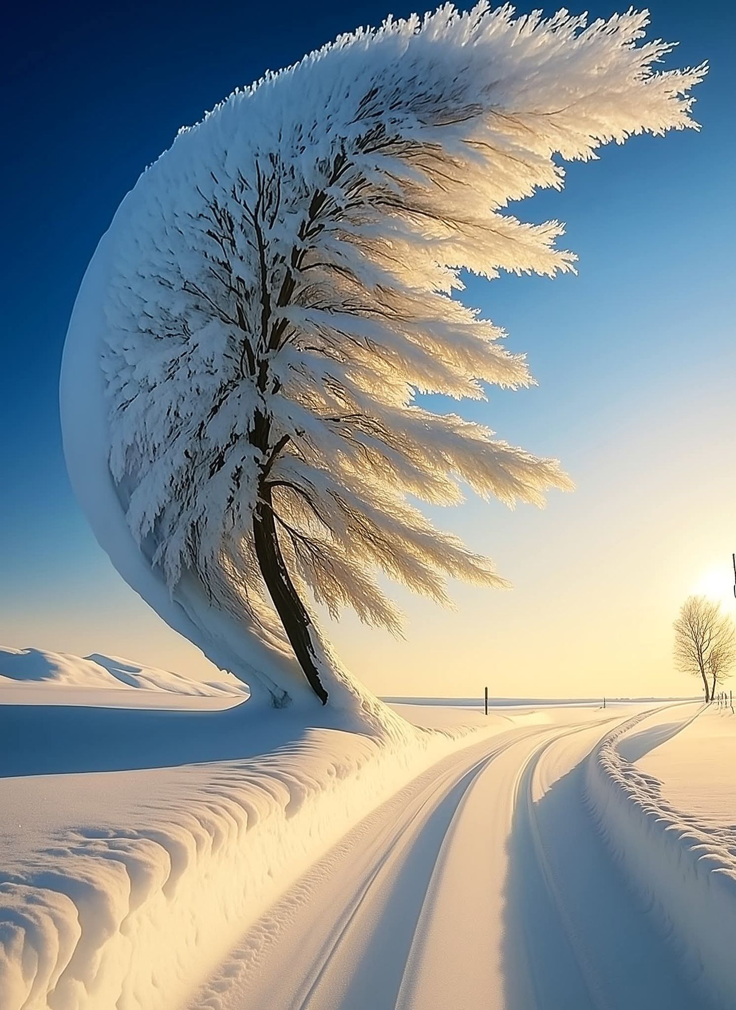 wind-swept winter tree