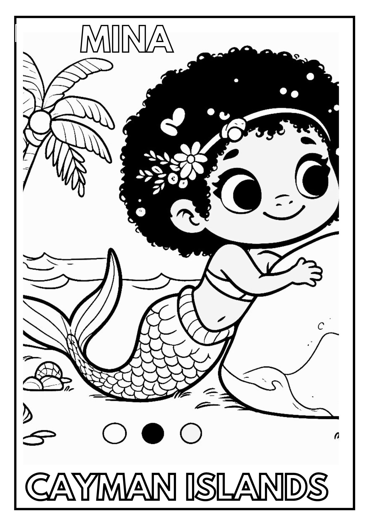 This is 5 year old Mina, Mermaid from the Cayman Islands. She is playing with her ball on  West Bay Beach in Cayman Islands. Choose vibrant colors for this scene