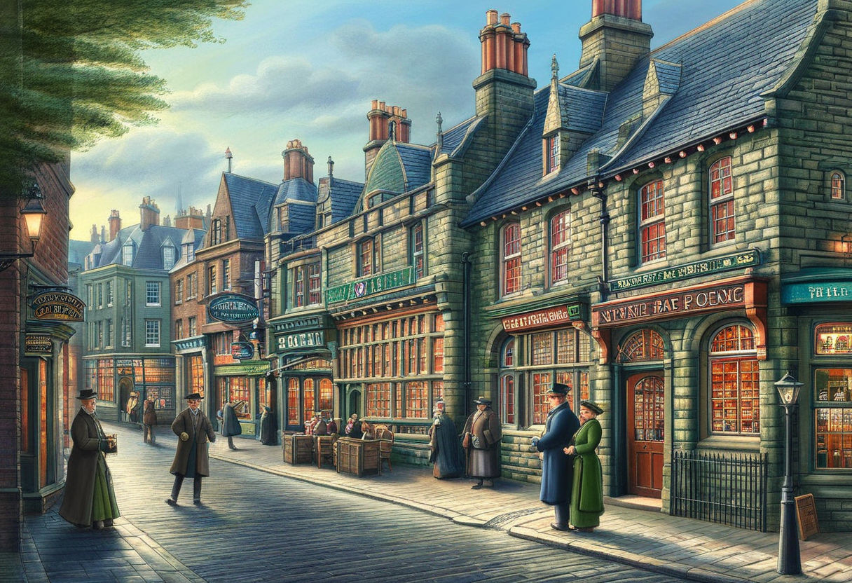 VICTORIAN STREET SCENE WITH A PUB ON THE CORNER