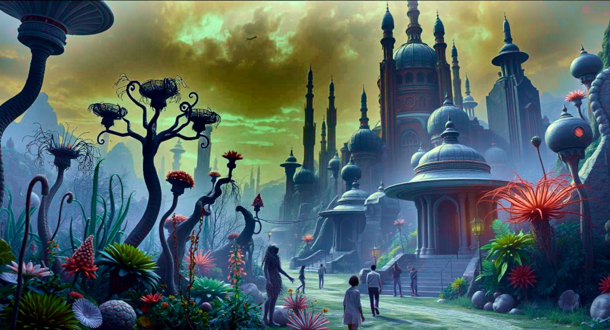 Medieval fantasy city on an exoplanet