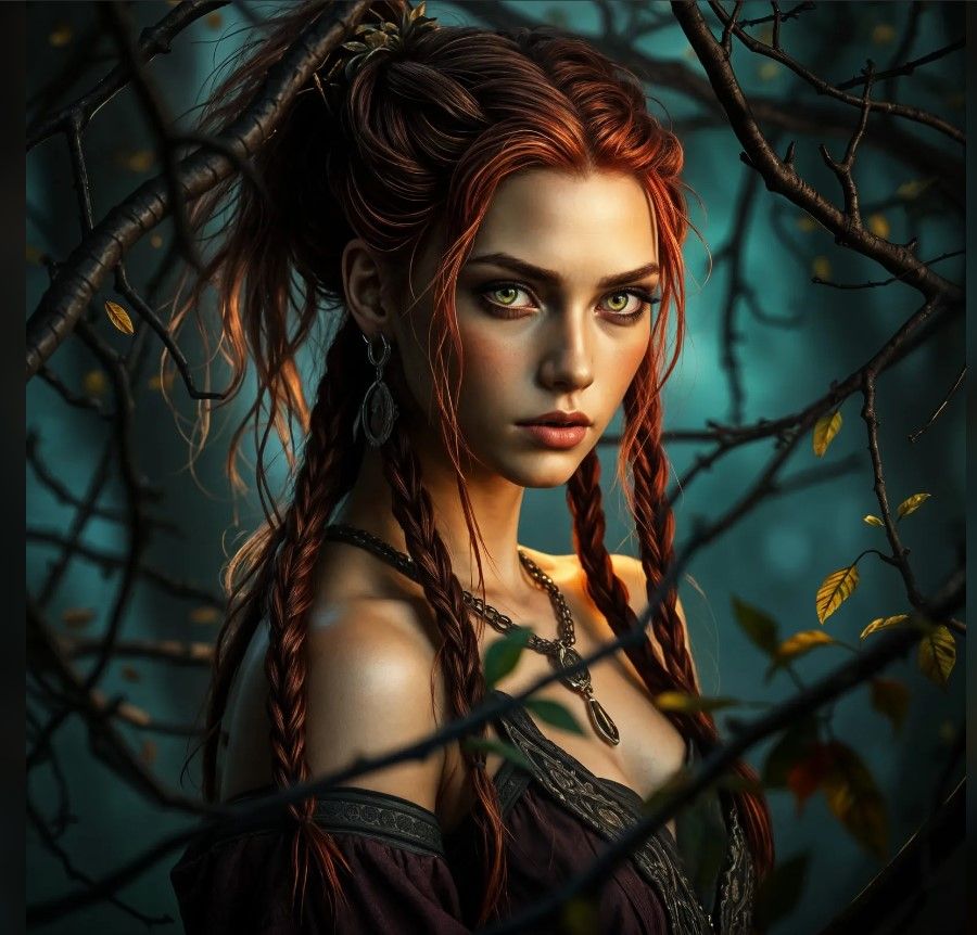 Lady of the Forest smiling Hyperrealistic, splash art, concept art, mid shot, intricately detailed, color depth, dramatic, 2/3 face angle, s...