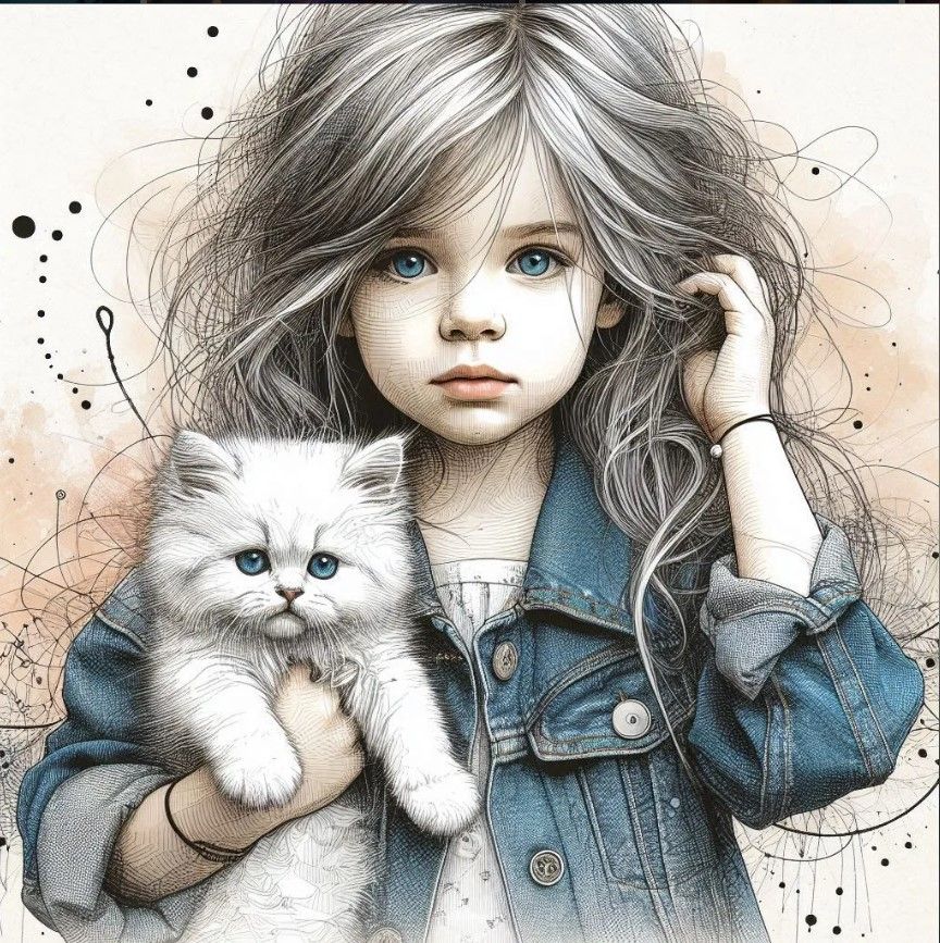 Cute girl  smiling holding a cat My little friend a Hyperrealistic, splash art, concept art, mid shot, intricately detailed, color depth, dr...