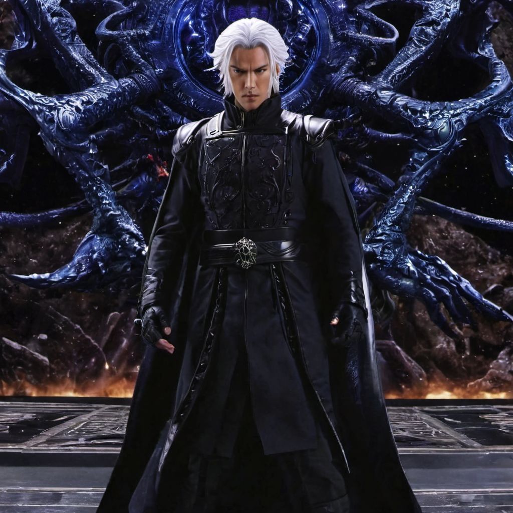 (Hyper detailed photorealistic)(sharp focus)(real vision)(45k resolution) Real Life photo style composite photograph portrait I made of evil...