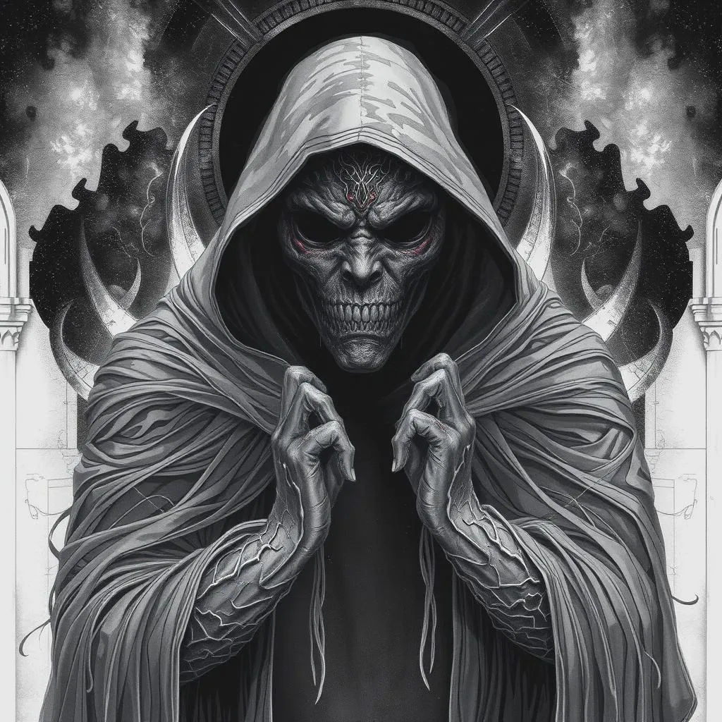 <lora:Halloween Ghosts:1.0> A very menacing otherworldly mysterious human like ghostly figure of a white haired man with dangerous sinister ...