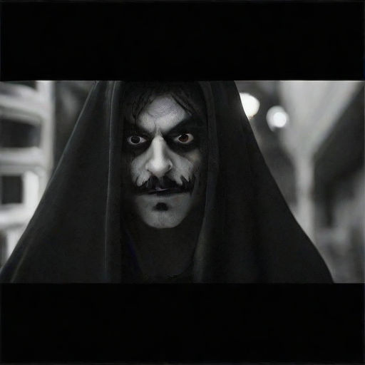 Absolutely Creepy silhouette dark schizophrenic psychological horrifying hallucination shadow of a very tall muscular monstrous six eyed eld...